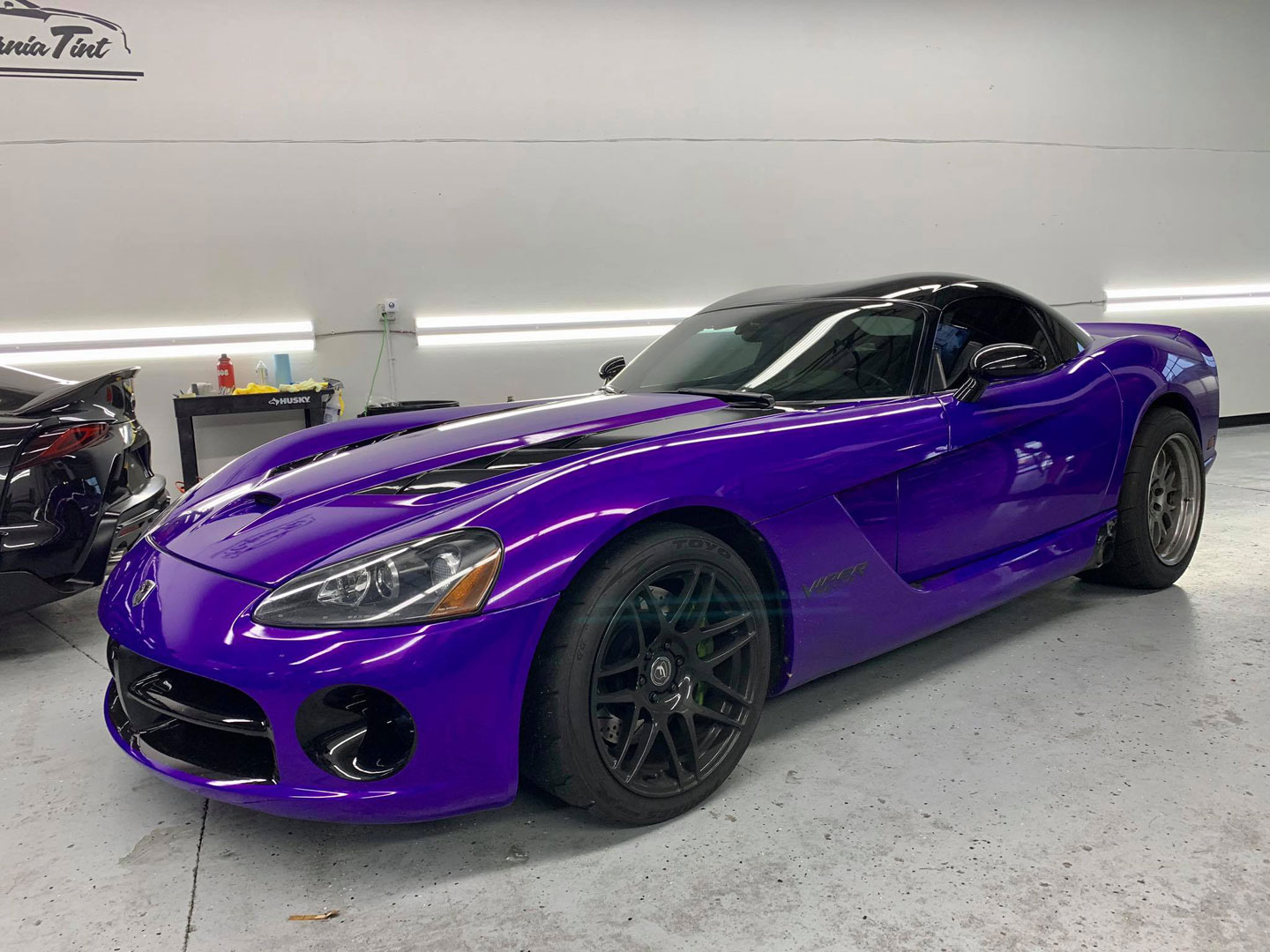 purple car at california tint shop