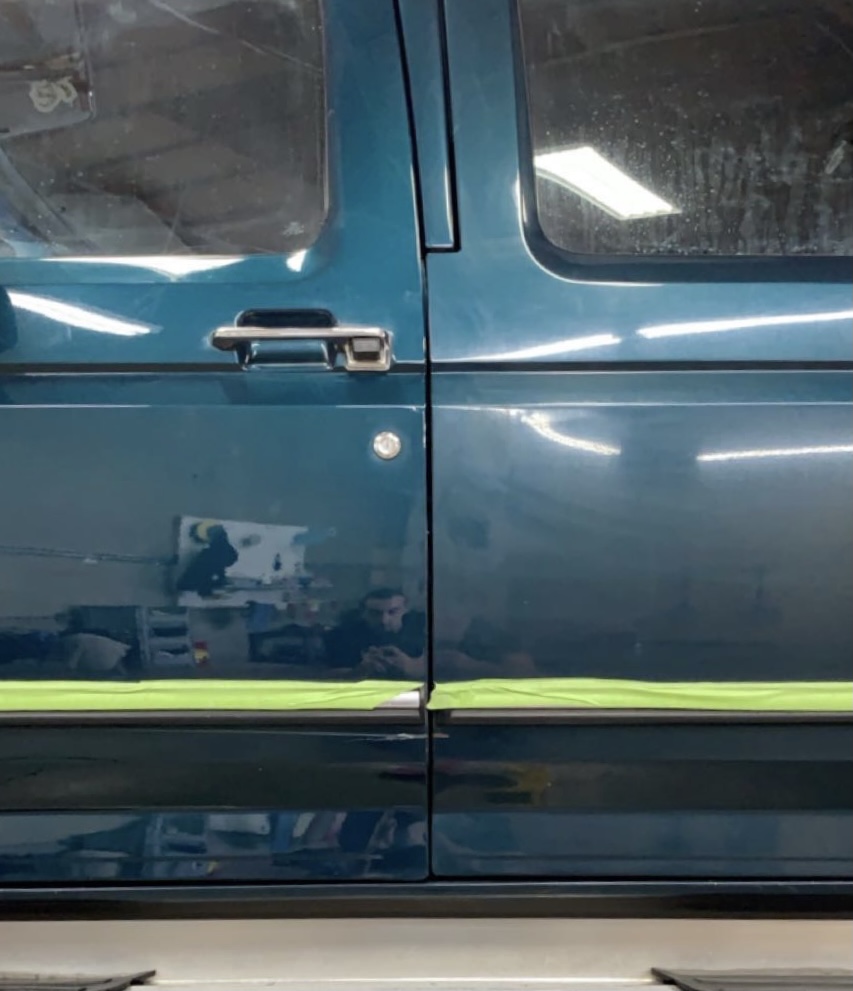 blue truck doors comparison with and without paint correction